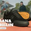エトニーズ MARANA MICHELIN スケートボードシューズとトリック中のスケーターの構図。ブラックのシューズとミシュランソールが特徴的なアイキャッチ画像