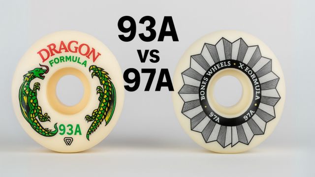 Powell Peralta Dragon Formula 93A（左）と BONES X‑Formula 97A（右）のウィールを並べた比較写真