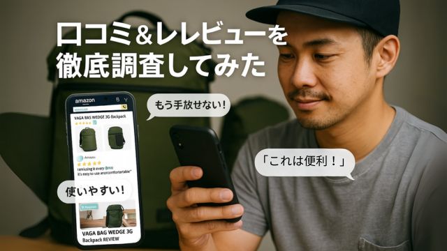 VAGA BAGに関するレビューや口コミを集めたスマホ画面風のイメージ