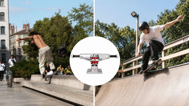 ストリートスケートとミニランプでFILM TRUCKSを使用するスケーターを描いた比較イメージ画像